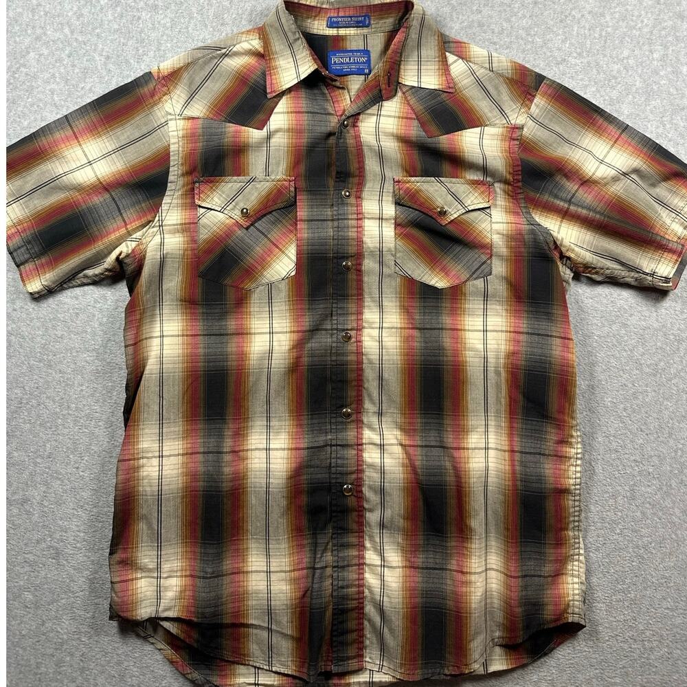Pendleton Frontier Button Up Shirt Men's Medium Red Tan Plaid Short Sleeves